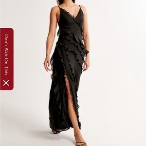 Elegant Black Ruffled Evening Dress